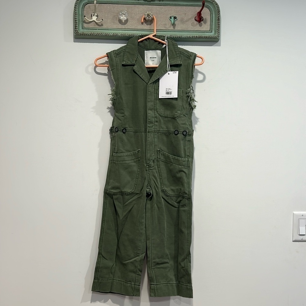 Brand New One Teaspoon Girl's Safari Camp Overalls super khaki green size 6-7
